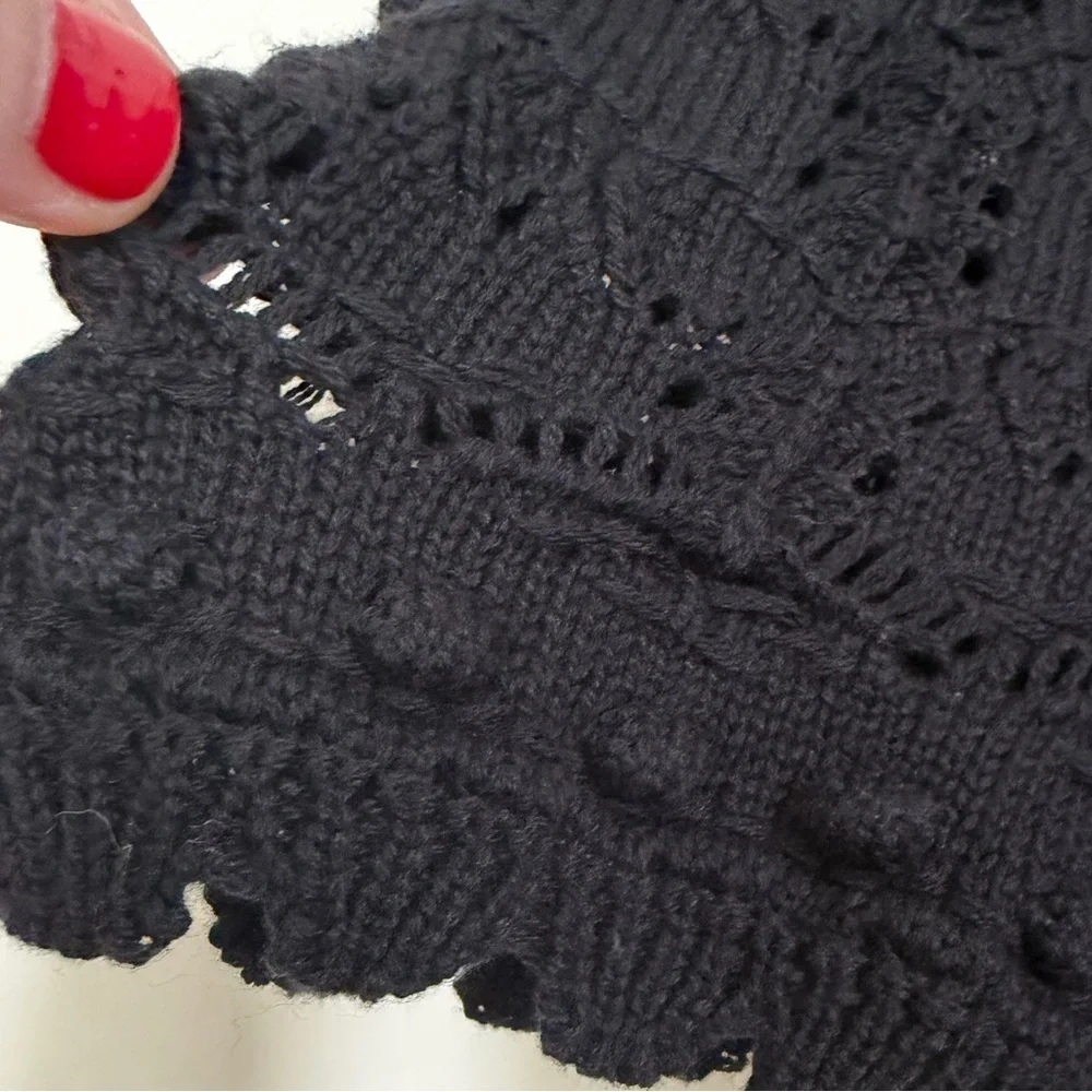 Anthropologie Black Crochet Short-Sleeve Knit Top - BLK| M NWOT